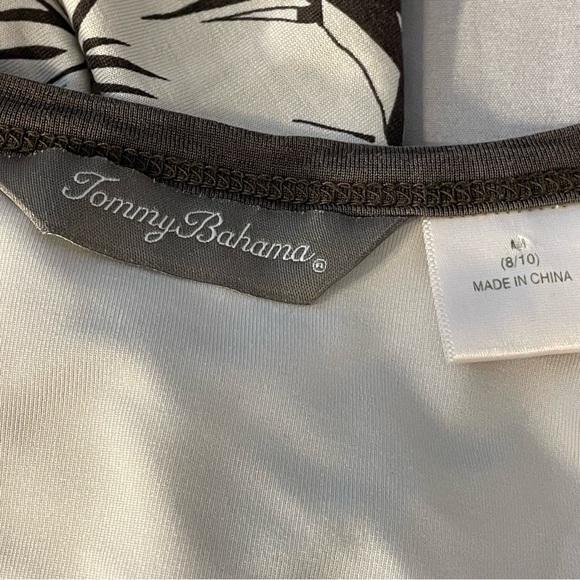 Tommy Bahama Brown Ivory Silk Tropical Palm Sleeveless Embellished Dress Sz 8/10 - Picture 9 of 11